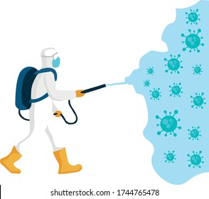 Disinfectant Worker Cleaning Coronavirus Covid19 2019 Ncov Flat Illustration Vector
