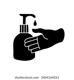 Disinfected hand using disinfectant black hand drawn icon