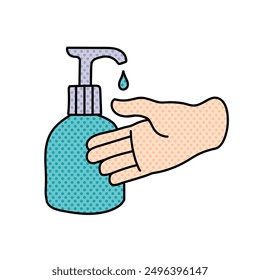 Mano desinfectada usando desinfectante medio tono dibujado a mano Ilustración vectorial de color