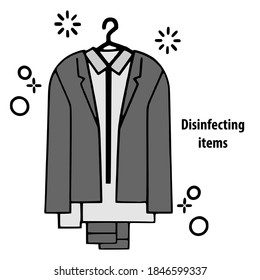 Disinfecting items icon. Template isolated on white background. 2D simple flat Style graphic design. Greyscale colors. Can be used for any purposes. Vector EPS10 