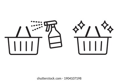 Disinfecting Shopping Basket Line Drawing Icon Illustration