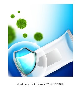 Disinfecting Wipes Creative Promo Banner Vector. Disinfecting Wipes Blank Packaging For Killing Bacteria Advertising Poster. Care And Protective Accessory Style Concept Template Illustration