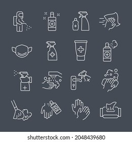 Disinfection and cleaning icons set. Disinfection and cleaning pack symbol vector elements for infographic web