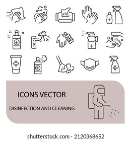 Disinfection and cleaning icons set . Disinfection and cleaning pack symbol vector elements for infographic web
