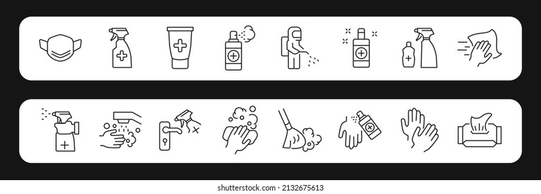 Disinfection and cleaning icons set . Disinfection and cleaning pack symbol vector elements for infographic web