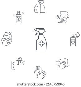 Disinfection and cleaning icons set . Disinfection and cleaning pack symbol vector elements for infographic web