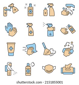 Disinfection and cleaning icons set . Disinfection and cleaning pack symbol vector elements for infographic web