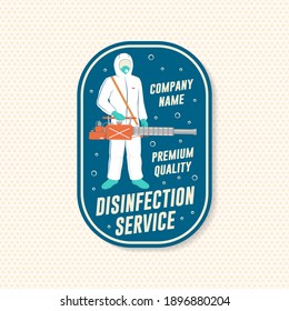 Disinfection and cleaning services badge, logo, emblem. Vector. For professional disinfection and cleaning company. Vintage typography design with disinfectant worker and sprayer