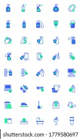 Disinfection and cleaning vector icons set, modern solid bicolor symbol collection, filled style pictogram pack. Signs logo illustration. Set includes icons as hygiene sanitation, hand sanitizer spray