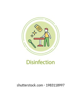 Disinfection concept line icon. Employee disinfect tables. Wet cleaning.Furniture disinfect.Regulation through covid19. Restaurants new normal concept. Vector isolated conception metaphor illustration