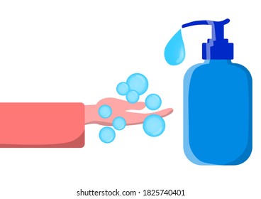 Disinfection concept Vector. Man washing hands. Personal hygiene. Disinfection, antibacterial washing with soap. Vector illustration.
