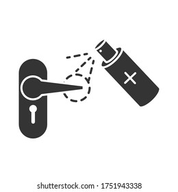 disinfection, door handle cleaning spray, coronavirus prevention sanitizer products silhouette style icon vector illustration