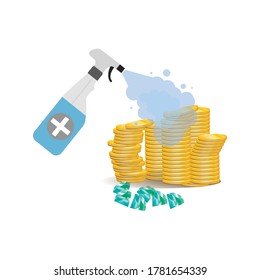 disinfection of gold coin money,,, vector illustration
