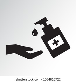 Disinfection. Hand Sanitizer Bottle Icon, Washing Gel. Black Silhouette. Vector Illustration