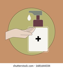 Disinfection. Hand sanitizer bottle, washing gel. Vector illustration