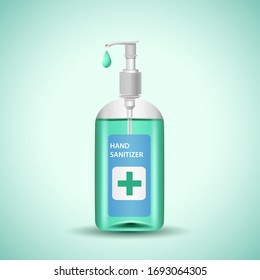 Disinfection. Hand sanitizer pump bottle, washing gel, alcohol gel. Vector illustration