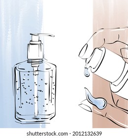 Disinfection of hands with an antibacterial agent prevention of cavid-19 with a copy of the space, close-up