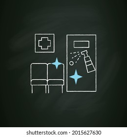 Disinfection in hospitals chalk icon. Sanitizing wards and beds. Isolating patients. Safety space and preventative measures.Isolated vector illustration on chalkboard