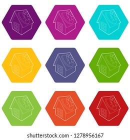 Disinfection house icons 9 set coloful isolated on white for web