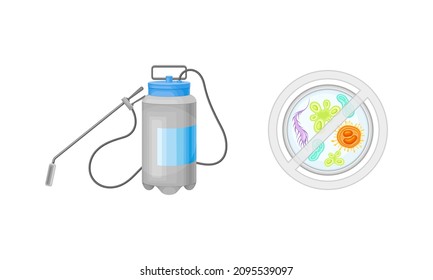 Disinfection and hygiene set. Antiseptic and antibacterial products. Destruction of germs and bacteria vector illustration