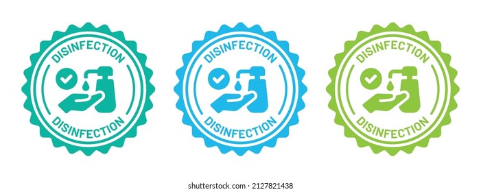Disinfection icon. Hand press sanitizer bottle icon set.