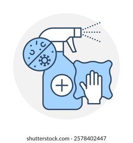 Disinfection icon. Spray Bottle and Gloves Representing Sanitization and Germ-Free Spaces