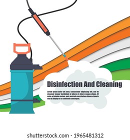 Disinfection in India from various viruses on the street and at home. Banner, logo for disinfection of coronavirus infection. India Coronavirus quarantine concept. Vector illustration