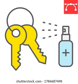 Disinfection keys color line icon, hygiene and disinfection, cleaning keys sign vector graphics, editable stroke filled outline icon, eps 10