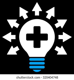 Disinfection Lamp vector icon. Style is bicolor flat symbol, blue and white colors, rounded angles, black background.