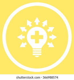 Disinfection Lamp vector icon. Style is flat circled symbol, white color, rounded angles, yellow background.