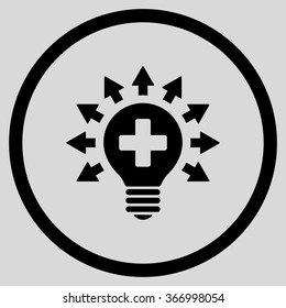 Disinfection Lamp vector icon. Style is flat circled symbol, black color, rounded angles, light gray background.