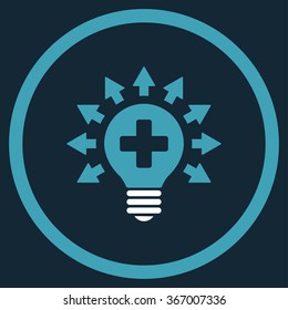 Disinfection Lamp vector icon. Style is bicolor flat circled symbol, blue and white colors, rounded angles, dark blue background.