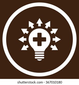 Disinfection Lamp vector icon. Style is flat circled symbol, white color, rounded angles, brown background.