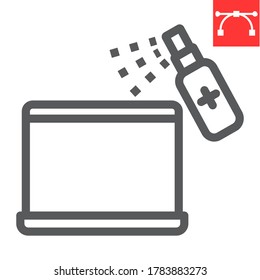 Disinfection laptop line icon, hygiene and disinfection, cleaning laptop sign vector graphics, editable stroke linear icon, eps 10
