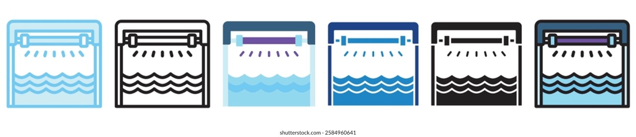 Disinfection multi-style icon, outline, flat, glyph, dual tone, line color, UI, UX kit, app and web development, digital or print. For industry, education, ecology, environment, water treatment theme.