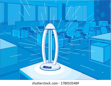 Disinfection of a office open-space  with a UV lamp