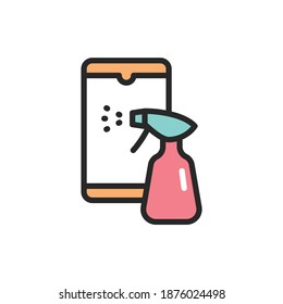Disinfection phone color line icon. Isolated vector element.