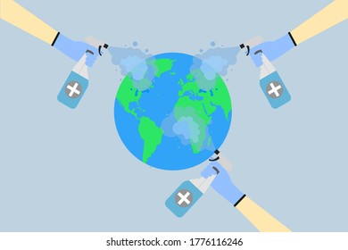 disinfection of the planet, the fight against viruses and microbes. Pandemic vector illustration
