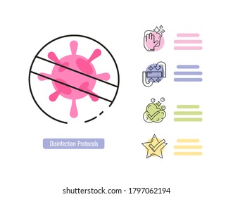 Disinfection protocol infographics vector illustration 