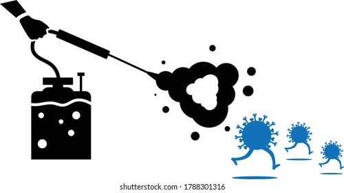 Disinfection services concept icon. Prevention controlling epidemic of coronavirus covid-2019. Worker in chemical protection disinfects. Vector illustration flat design. Cleaner in hand.Runaway virus.