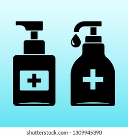 Disinfection. Set Of Hand Sanitizer Bottle Icons, Washing Gel. Vector Illustration