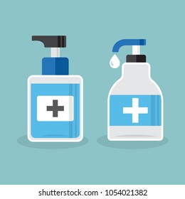Disinfection. Set of hand sanitizer bottles, washing gel. Vector illustration