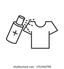 disinfection, shirt cleaning, spray alcohol, disease prevention covid-19 line style icon vector illustration