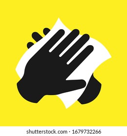 
Disinfection Skin Care. Wipe The Skin With A Paper Towel. To Wash Hands. Personal Hygiene. White Napkin. Wipe Your Hand With A Damp Cloth Of A Black Icon.Vector Illustration.10 Eps.