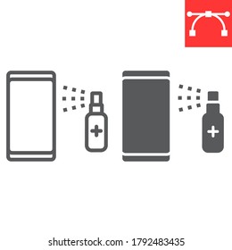 Disinfection smartphone line and glyph icon, hygiene and disinfection, cleaning smartphone sign vector graphics, editable stroke linear icon, eps 10