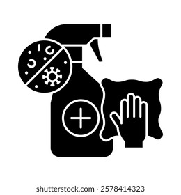 Disinfection – Spray Bottle and Gloves Representing Sanitization and Germ-Free Spaces. Vector illustration.