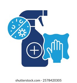 Disinfection – Spray Bottle and Gloves Representing Germ-Free and Sanitized Spaces. Vector illustration.