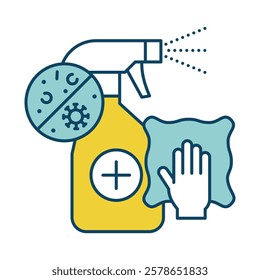 Disinfection – Spray Bottle and Gloves Representing Germ-Free, Sanitized Spaces That Ensure a Safe, Clean Environment for Home or Business. Vector illustration.