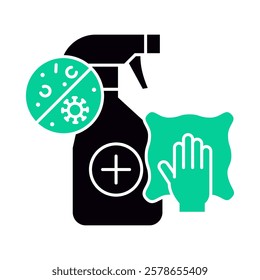 Disinfection – Spray Bottle and Gloves Representing Germ-Free, Sanitized Spaces That Ensure a Safe, Clean Environment for Home or Business. Vector illustration.