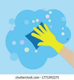 Disinfection of surfaces . hand washes a napkin or sponge surface.color illustration10